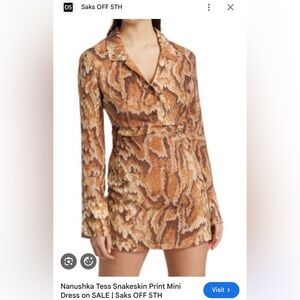 Nanushka Tan Snakeskin Long Sleeve Dress